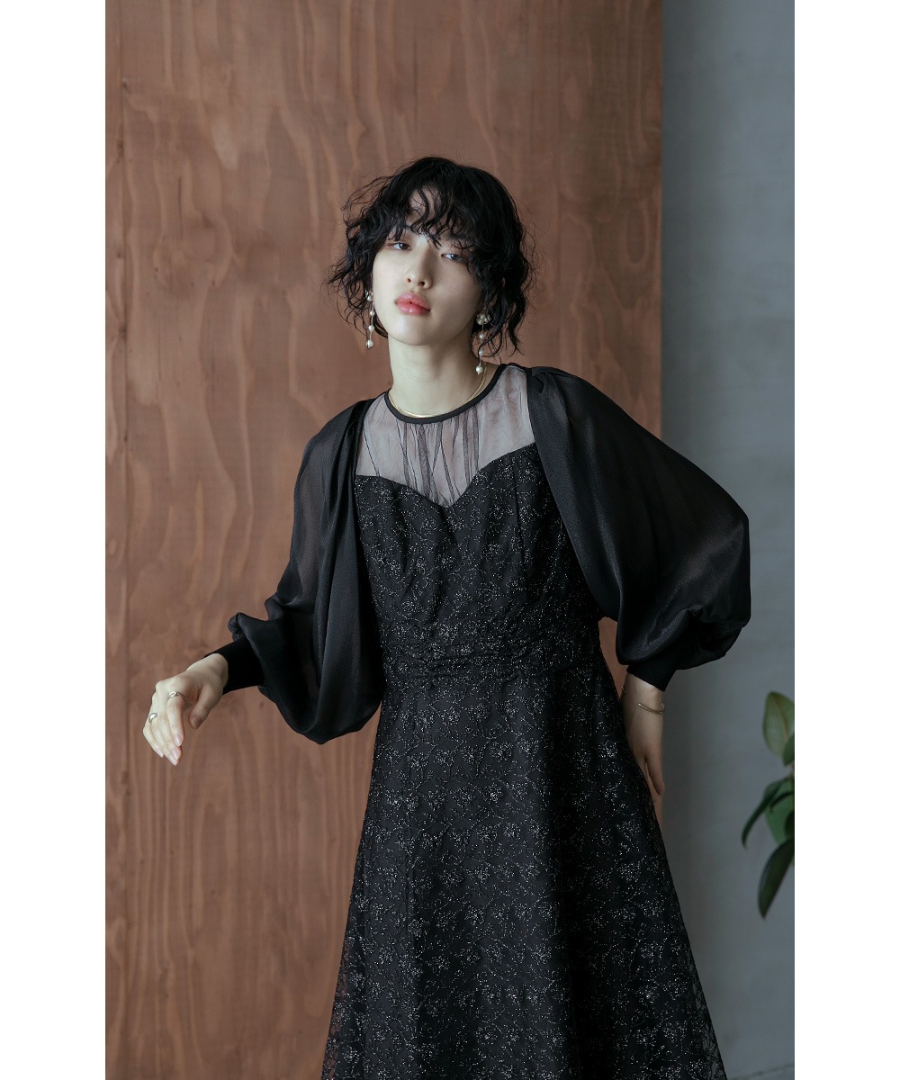 結婚式 ワンピース パーティードレス レース ラメ チュール 切り替え バックリボン ロング丈 ミモレ丈 ノースリーブ 袖なし ロングドレス オケージョン 1.5次会 春夏 秋冬 二次会 謝恩会