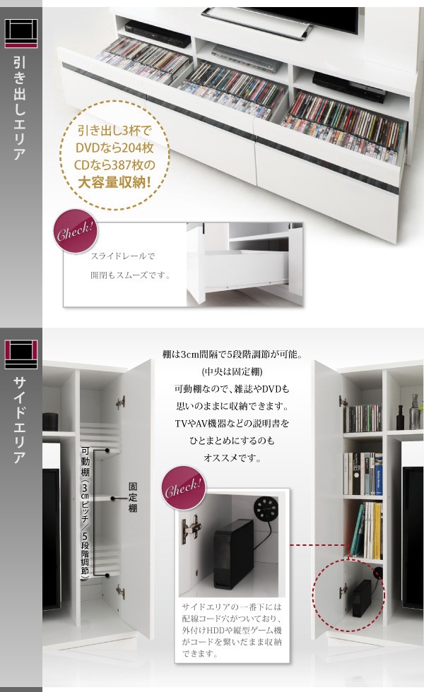 鏡面仕上げハイタイプTVボード [MODERNA]モデルナ グロスブラック