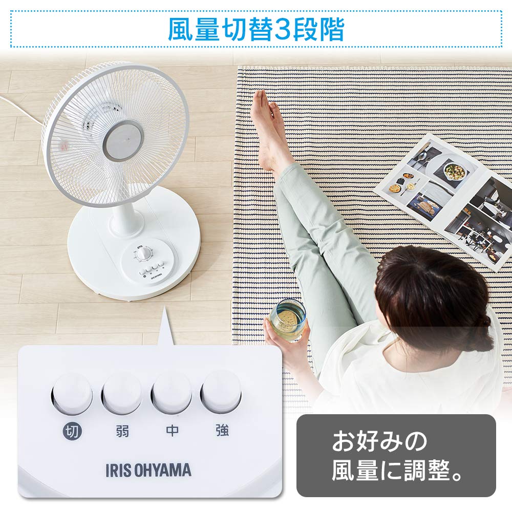 【節電対策】 アイリスオーヤマ 扇風機 首振り 風量3段階 タイマー機能付き 換気 リビング扇 ホワイト PF-301RA-W