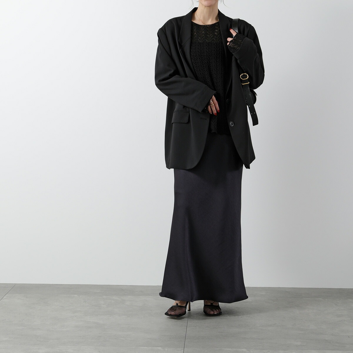 BOTTEGA VENETA ボッテガヴェネタ パンプス 578321 VBPS1 レディース メッシュ レザー チェーン装飾 スクエアトゥ シューズ 靴 1001/BLACK 578321VBPS1