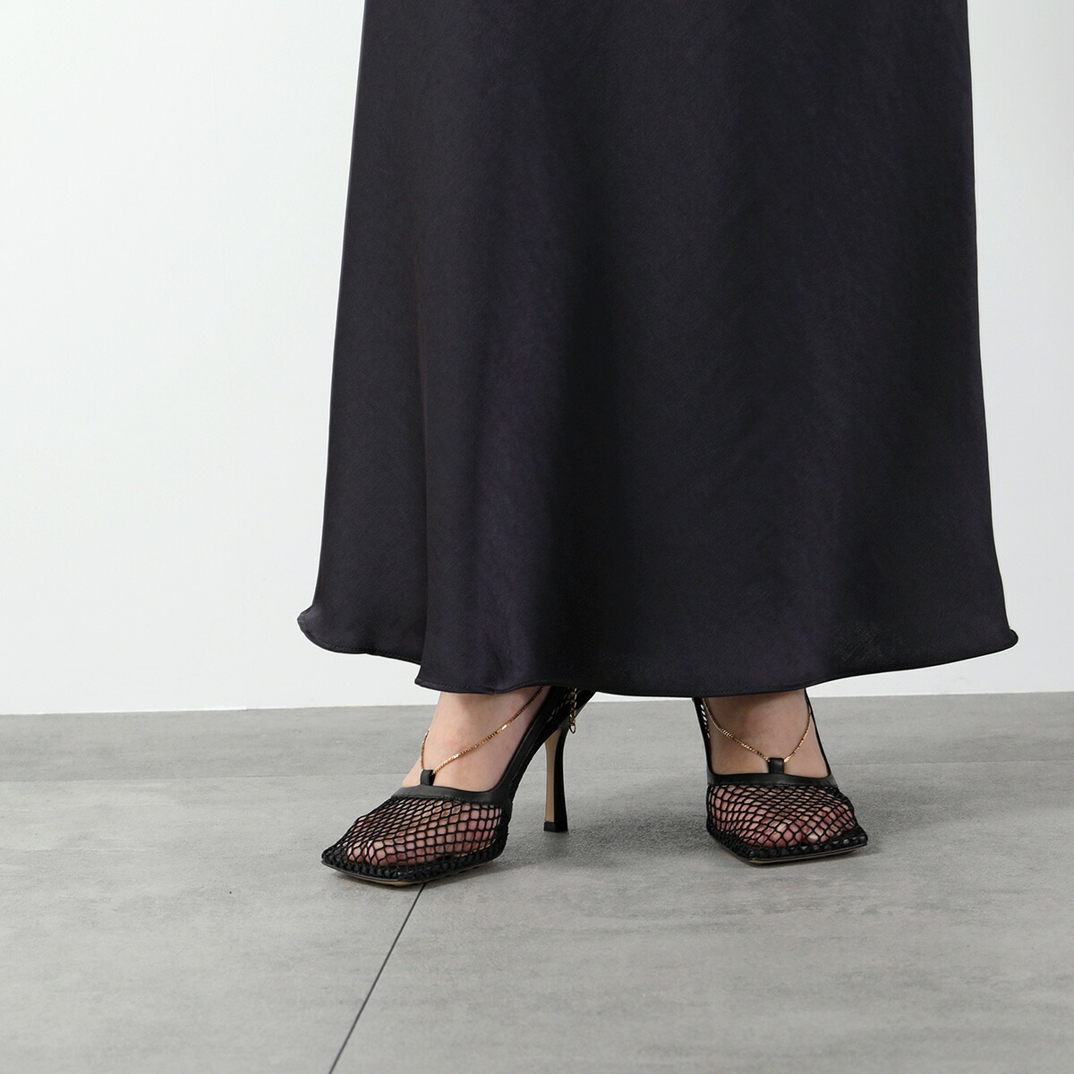 BOTTEGA VENETA ボッテガヴェネタ パンプス 578321 VBPS1 レディース メッシュ レザー チェーン装飾 スクエアトゥ シューズ 靴 1001/BLACK 578321VBPS1
