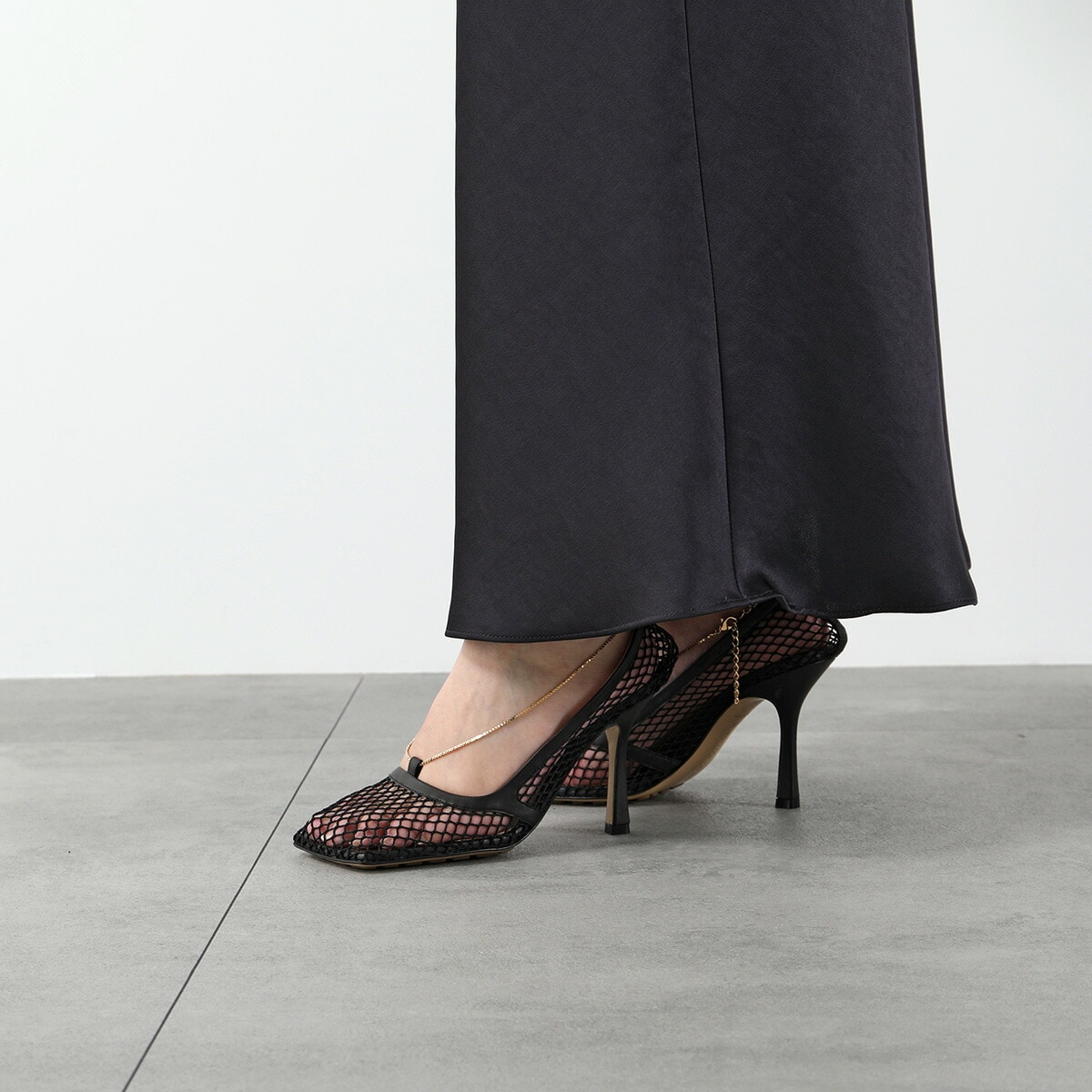 BOTTEGA VENETA ボッテガヴェネタ パンプス 578321 VBPS1 レディース メッシュ レザー チェーン装飾 スクエアトゥ シューズ 靴 1001/BLACK 578321VBPS1