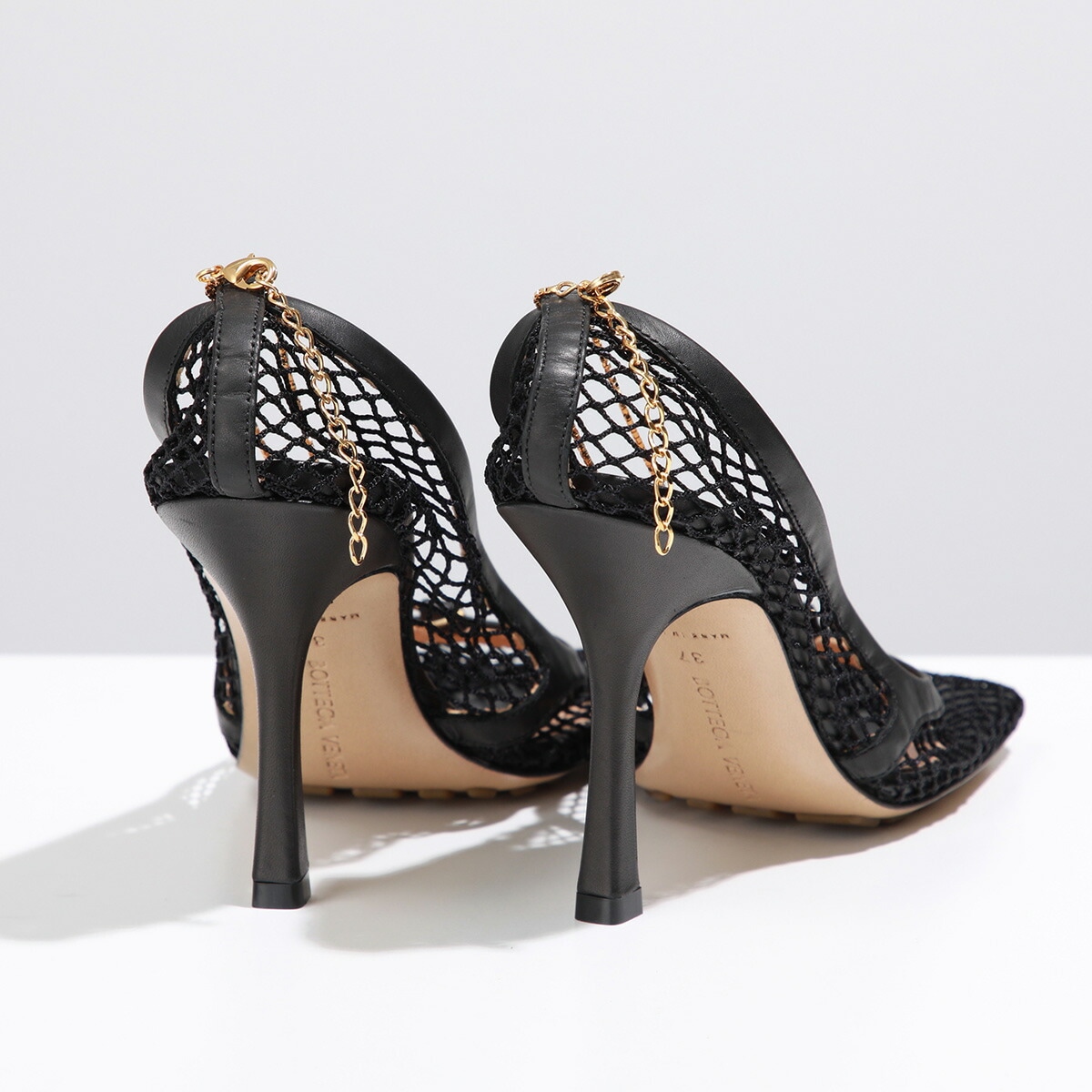 BOTTEGA VENETA ボッテガヴェネタ パンプス 578321 VBPS1 レディース メッシュ レザー チェーン装飾 スクエアトゥ シューズ 靴 1001/BLACK 578321VBPS1