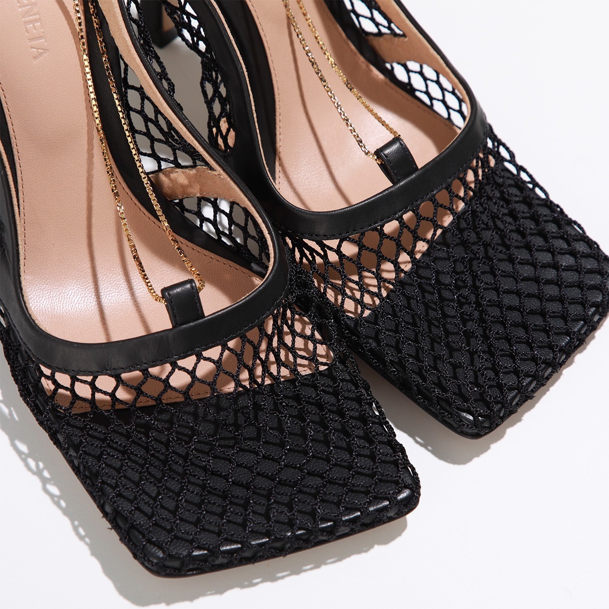 BOTTEGA VENETA ボッテガヴェネタ パンプス 578321 VBPS1 レディース メッシュ レザー チェーン装飾 スクエアトゥ シューズ 靴 1001/BLACK 578321VBPS1