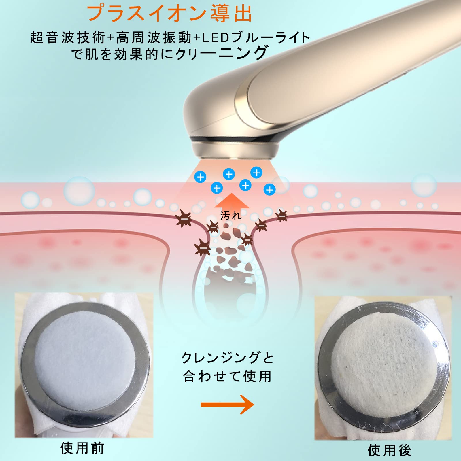 Vimaydo 【2023 革新版 】美顔器 RF美顔器 イオン導出 イオン導入 E M S 微電流 LED搭載 1台6役 4種類モード 3段階レベル 超音波振動 クレンジング 毛穴汚れとり 肌引き締