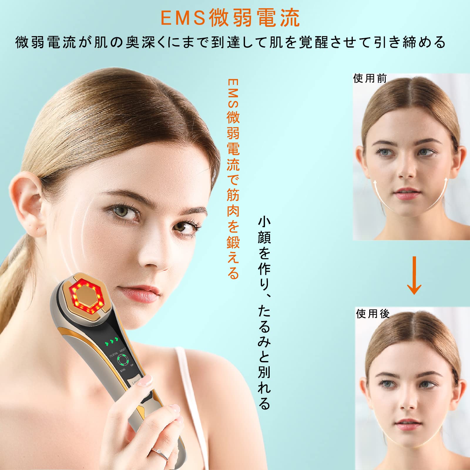 Vimaydo 【2023 革新版 】美顔器 RF美顔器 イオン導出 イオン導入 E M S 微電流 LED搭載 1台6役 4種類モード 3段階レベル 超音波振動 クレンジング 毛穴汚れとり 肌引き締