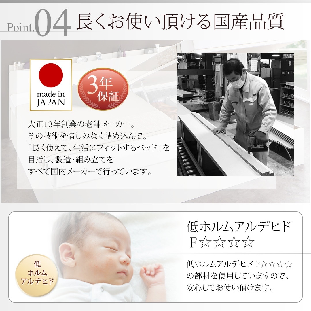 [組立設置付]国産 跳ね上げ収納ベッド [レナーチWH] [薄型プレミアムポケットコイルマットレス付き] 横開き セミダブル 深さラージ [フレーム色]ホワイト