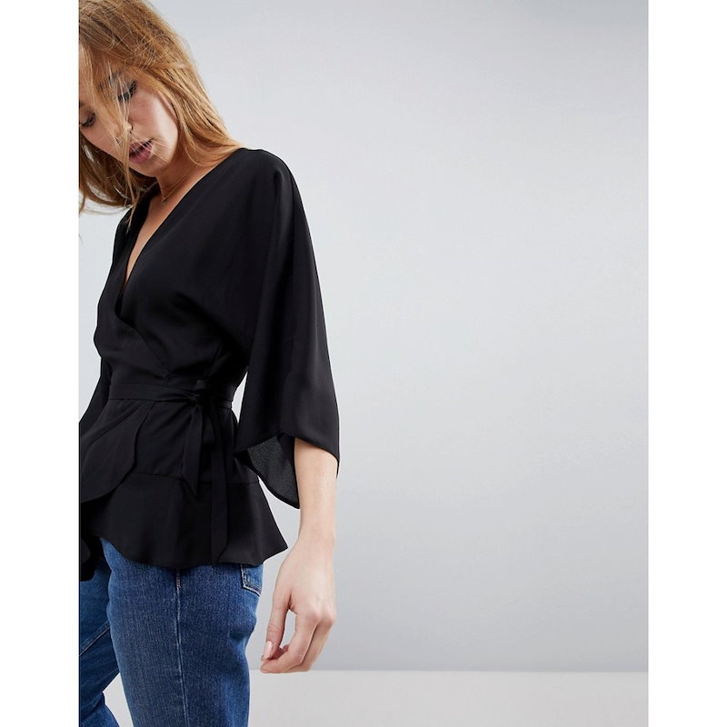 エイソス レディース トップス【ASOS Wrap Top with Kimono Sleeve】Black エイソス レディース トップス【ASOS Wrap Top with Kimono Sleeve】Black