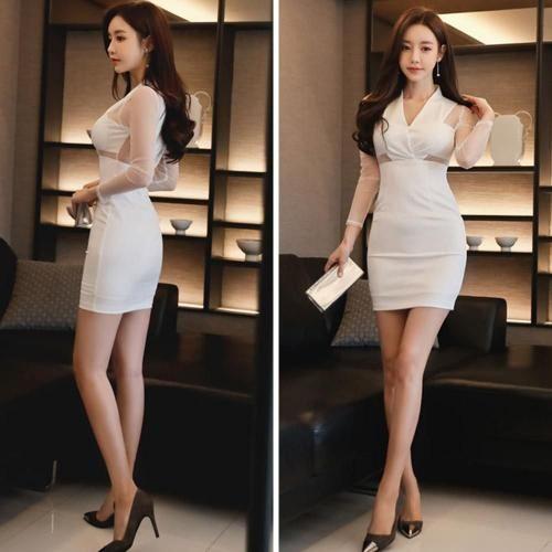 キャバドレス ミニドレス カシュクール ハイウエスト タイト ワンピース キャバ嬢 キャバクラ ラウンジ Vネック シースルー レディース グラシア