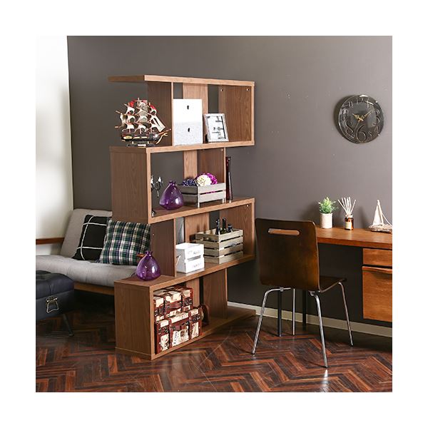 ディスプレイシェルフ/本棚 4段 ミディアムブラウン 幅120cm 横置き 間仕切り対応 S型 什器 書斎 オフィス