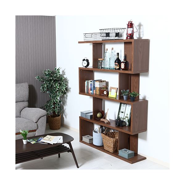 ディスプレイシェルフ/本棚 4段 ミディアムブラウン 幅120cm 横置き 間仕切り対応 S型 什器 書斎 オフィス