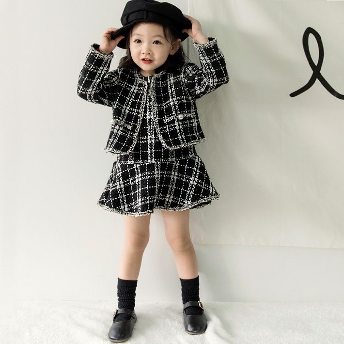 子供服 女の子用 チェック柄フォーマル上下セットフォーマルトップス＆ノースリップワンピース綿・ポリエステル素材爽やかデザインで普段使いからフォーマルシーンまで対応