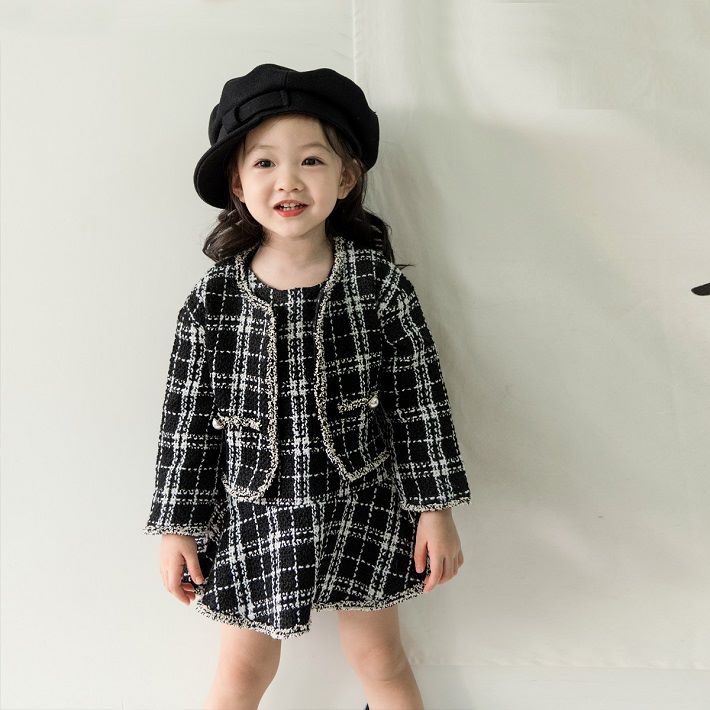 子供服 女の子用 チェック柄フォーマル上下セットフォーマルトップス＆ノースリップワンピース綿・ポリエステル素材爽やかデザインで普段使いからフォーマルシーンまで対応