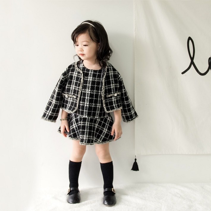 子供服 女の子用 チェック柄フォーマル上下セットフォーマルトップス＆ノースリップワンピース綿・ポリエステル素材爽やかデザインで普段使いからフォーマルシーンまで対応