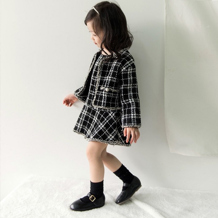 子供服 女の子用 チェック柄フォーマル上下セットフォーマルトップス＆ノースリップワンピース綿・ポリエステル素材爽やかデザインで普段使いからフォーマルシーンまで対応