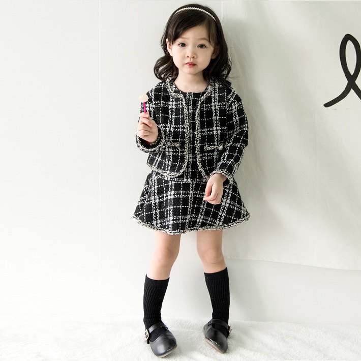 子供服 女の子用 チェック柄フォーマル上下セットフォーマルトップス＆ノースリップワンピース綿・ポリエステル素材爽やかデザインで普段使いからフォーマルシーンまで対応