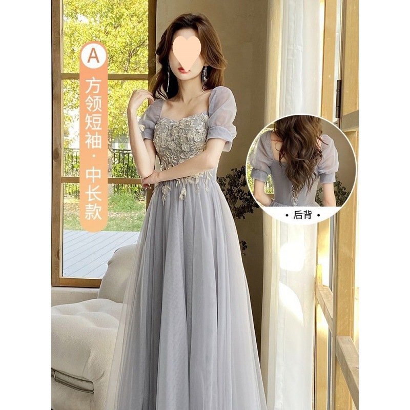 グレーの花嫁介添人ドレス妖精の気質2024新しい夏の親友姉妹グループドレス女性シニアニッチが通常着用可能 グレーの花嫁介添人ドレス妖精の気質2024新しい夏の親友姉妹グループドレス女性シニアニッチが通常着用可能