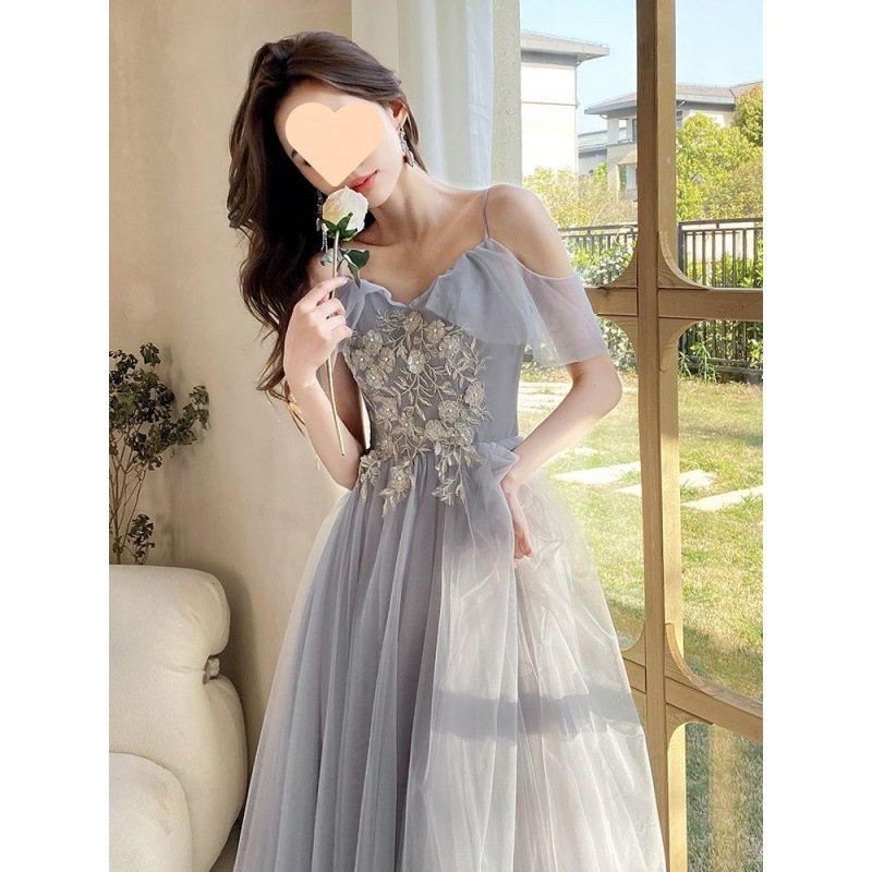 グレーの花嫁介添人ドレス妖精の気質2024新しい夏の親友姉妹グループドレス女性シニアニッチが通常着用可能 グレーの花嫁介添人ドレス妖精の気質2024新しい夏の親友姉妹グループドレス女性シニアニッチが通常着用可能