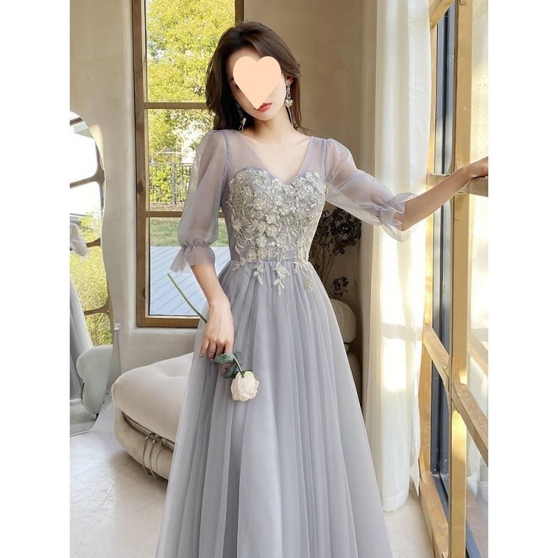 グレーの花嫁介添人ドレス妖精の気質2024新しい夏の親友姉妹グループドレス女性シニアニッチが通常着用可能 グレーの花嫁介添人ドレス妖精の気質2024新しい夏の親友姉妹グループドレス女性シニアニッチが通常着用可能