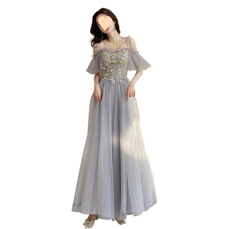 グレーの花嫁介添人ドレス妖精の気質2024新しい夏の親友姉妹グループドレス女性シニアニッチが通常着用可能 グレーの花嫁介添人ドレス妖精の気質2024新しい夏の親友姉妹グループドレス女性シニアニッチが通常着用可能