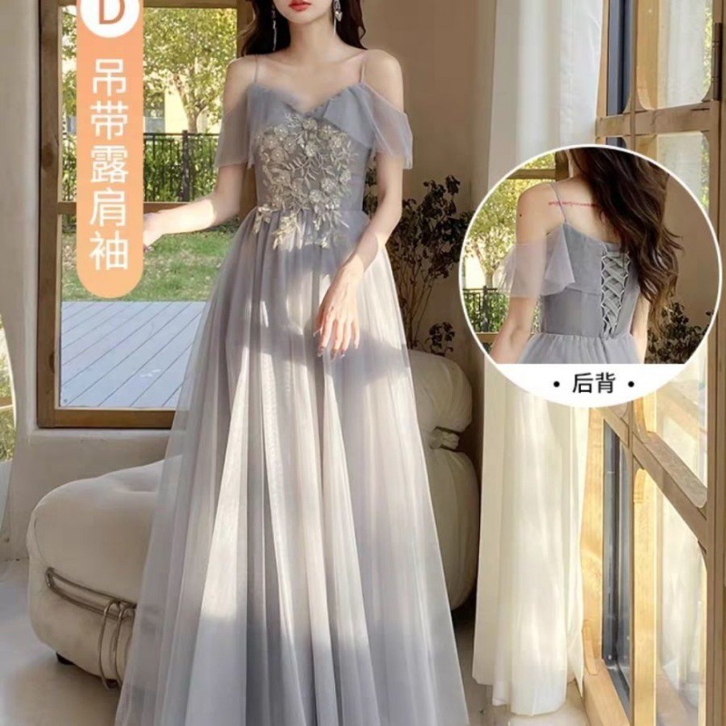 グレーの花嫁介添人ドレス妖精の気質2024新しい夏の親友姉妹グループドレス女性シニアニッチが通常着用可能 グレーの花嫁介添人ドレス妖精の気質2024新しい夏の親友姉妹グループドレス女性シニアニッチが通常着用可能