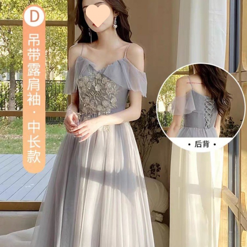 グレーの花嫁介添人ドレス妖精の気質2024新しい夏の親友姉妹グループドレス女性シニアニッチが通常着用可能 グレーの花嫁介添人ドレス妖精の気質2024新しい夏の親友姉妹グループドレス女性シニアニッチが通常着用可能