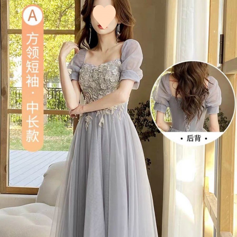 グレーの花嫁介添人ドレス妖精の気質2024新しい夏の親友姉妹グループドレス女性シニアニッチが通常着用可能 グレーの花嫁介添人ドレス妖精の気質2024新しい夏の親友姉妹グループドレス女性シニアニッチが通常着用可能