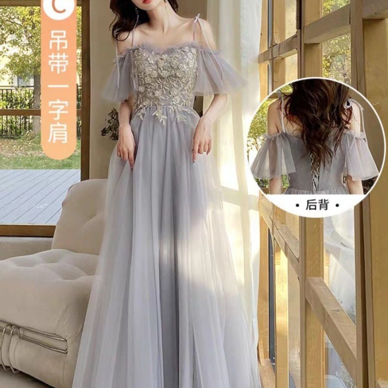 グレーの花嫁介添人ドレス妖精の気質2024新しい夏の親友姉妹グループドレス女性シニアニッチが通常着用可能 グレーの花嫁介添人ドレス妖精の気質2024新しい夏の親友姉妹グループドレス女性シニアニッチが通常着用可能