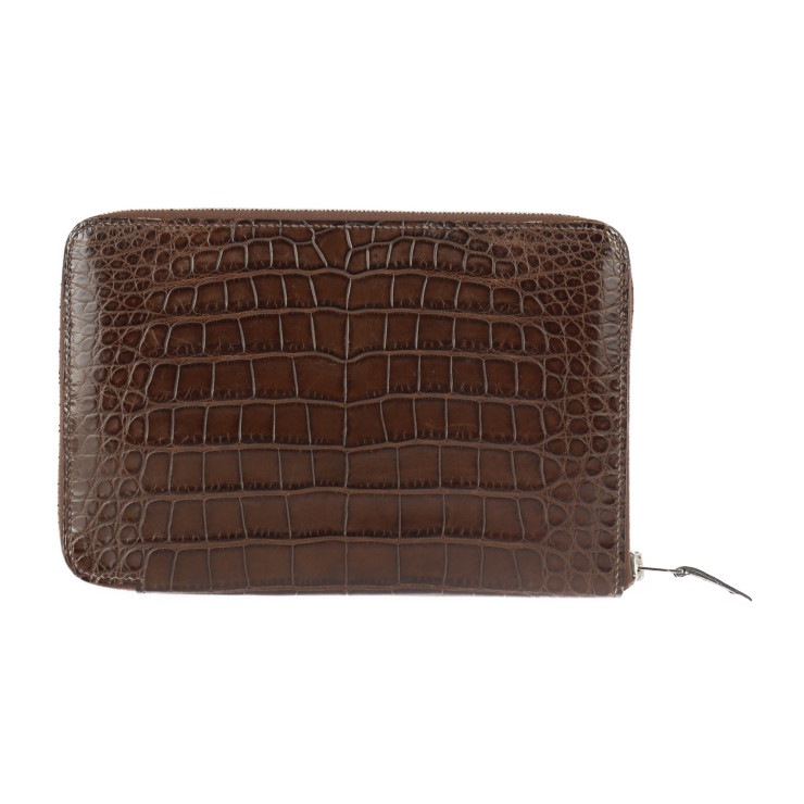 美品 HERMES エルメス 二つ折り財布 アザップ コンバイン アリゲーター ハバナ ダークブラウン系 シルバー金具 ラウンドファスナー 長財布 M刻印 本物保証 中古