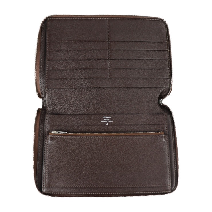 美品 HERMES エルメス 二つ折り財布 アザップ コンバイン アリゲーター ハバナ ダークブラウン系 シルバー金具 ラウンドファスナー 長財布 M刻印 本物保証 中古