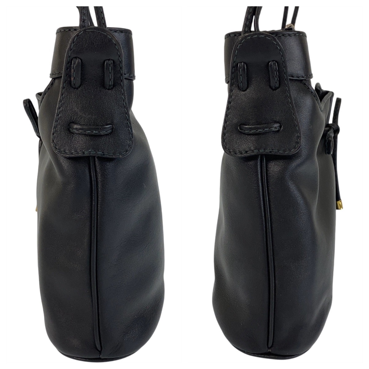 美品 ヴィンテージ ブラック 黒 ゴールド金具 レザー 斜め掛け ショルダーバッグ ポシェット レディース 411192