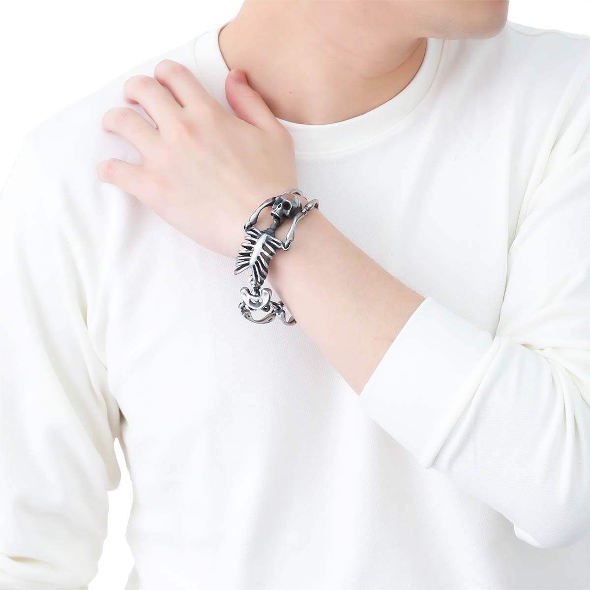 ブレスレット メンズ サージカルステンレス製 スカル ガイコツ スケルトン 骨 金属アレルギー対応 ブレスレット メンズ サージカルステンレス製 スカル ガイコツ スケルトン 骨 金属アレルギー対応