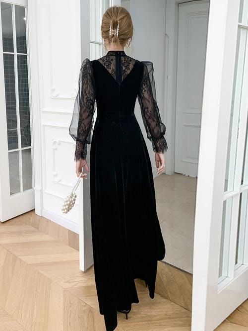 Qoo10] パーティードレス韓国ロングドレス黒ブラッ