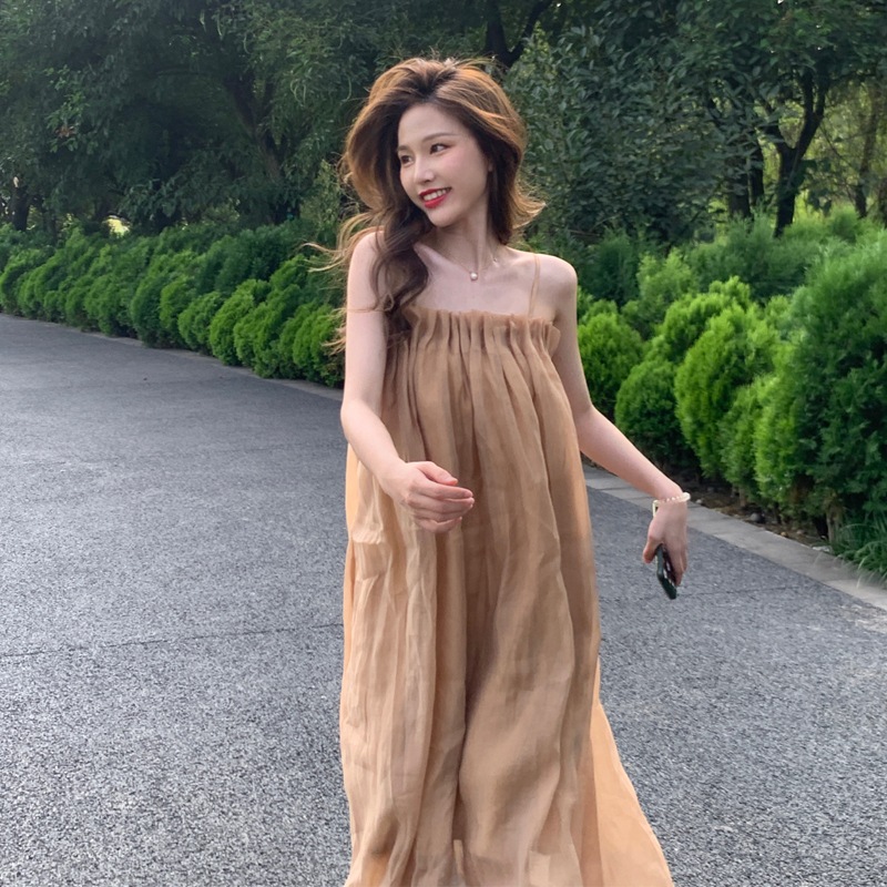 キャミソールワンピース ブラウン ブルー ワンピース スリム 細身 ストレート スマート かわいい