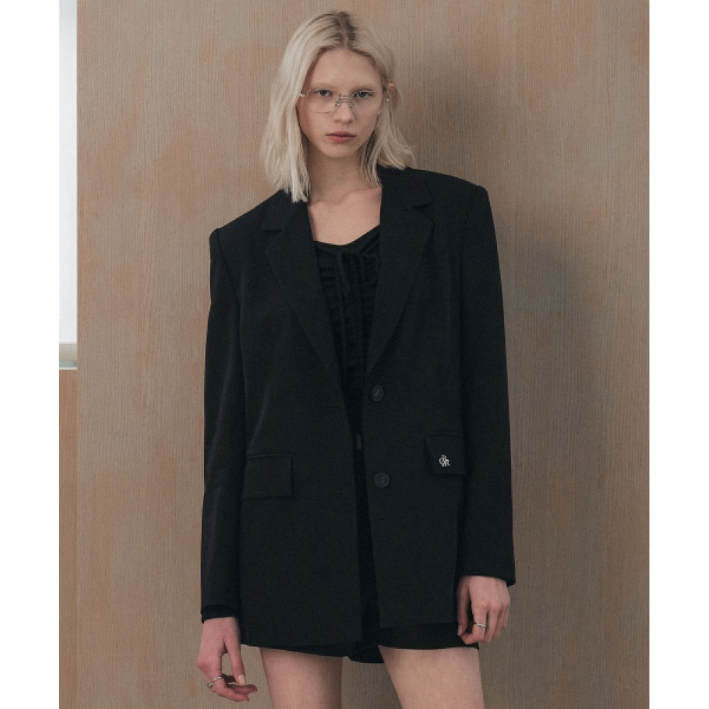 CITY BREEZE ルーズフィットベベルカットシングルジャケット_ブラック