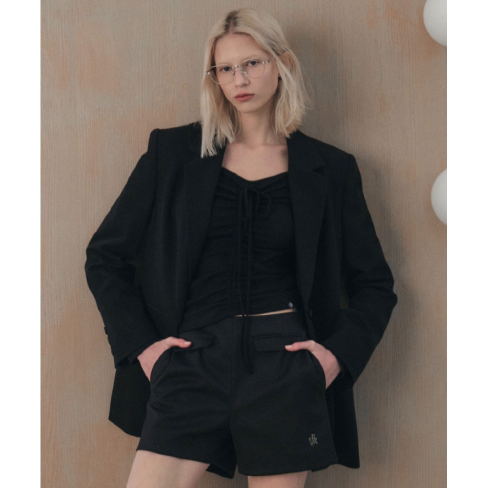 CITY BREEZE ルーズフィットベベルカットシングルジャケット_ブラック