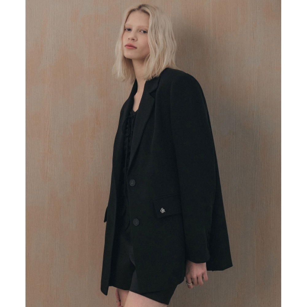 CITY BREEZE ルーズフィットベベルカットシングルジャケット_ブラック