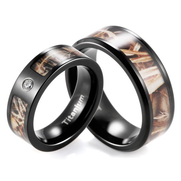 黒のチタンとヒースRealtreeのAPバンドセット婚約指輪婚約指輪(2本) 黒のチタンとヒースRealtreeのAPバンドセット婚約指輪婚約指輪(2本)