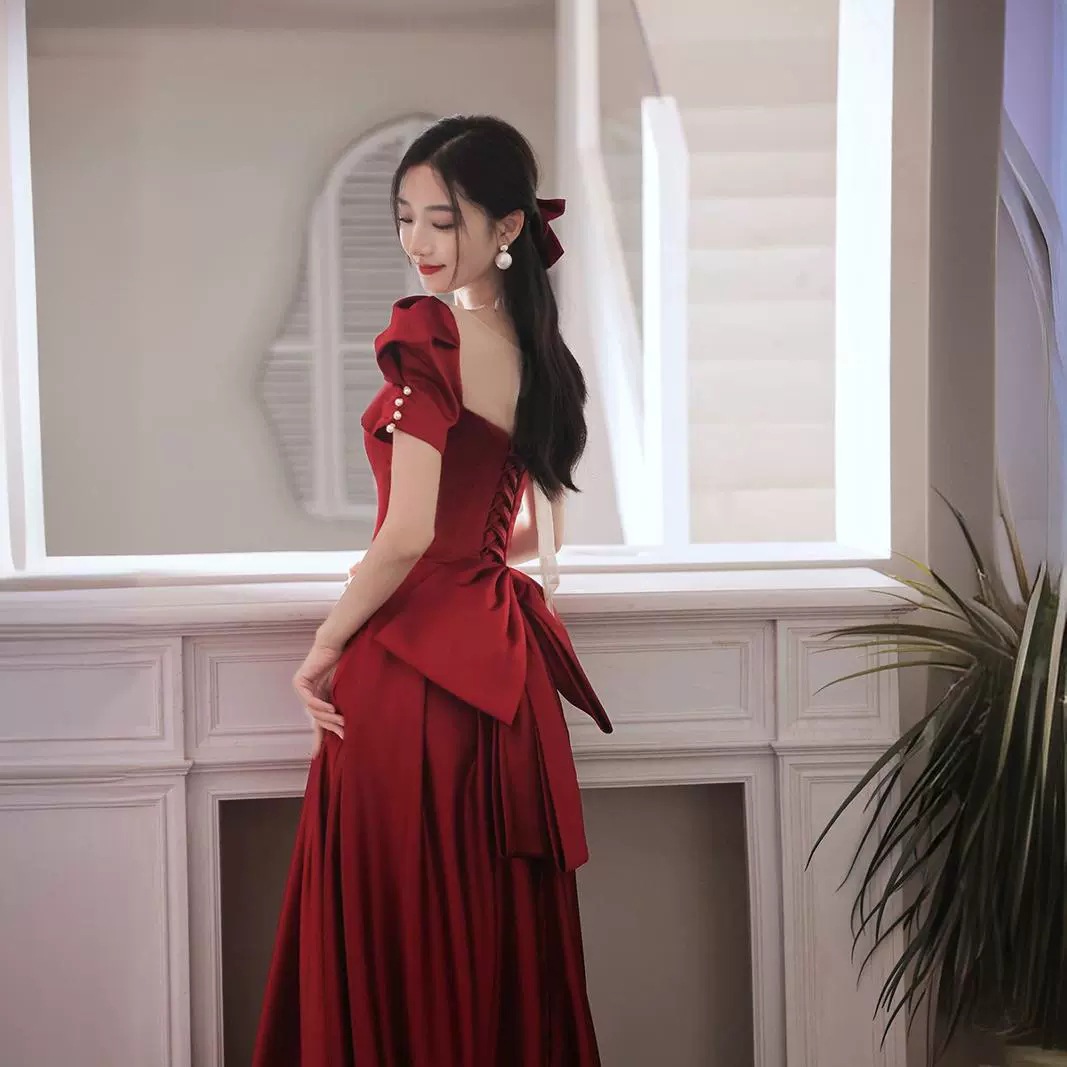 敬酒服花嫁女2025結婚敬酒宴会小柄なワインレッドドレス 敬酒服花嫁女2025結婚敬酒宴会小柄なワインレッドドレス