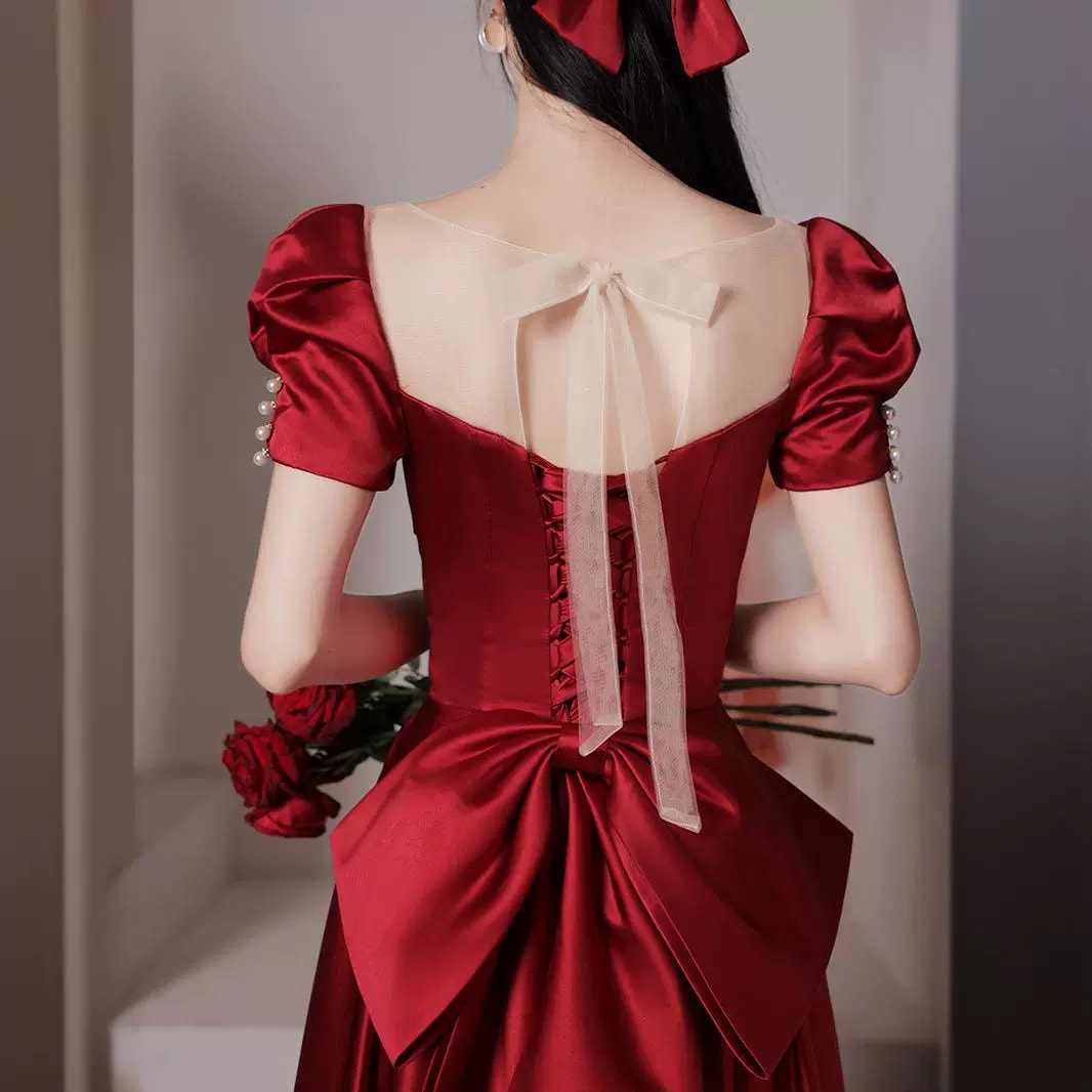 敬酒服花嫁女2025結婚敬酒宴会小柄なワインレッドドレス 敬酒服花嫁女2025結婚敬酒宴会小柄なワインレッドドレス