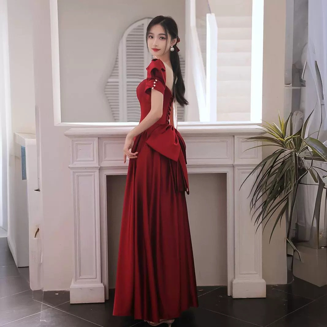 敬酒服花嫁女2025結婚敬酒宴会小柄なワインレッドドレス 敬酒服花嫁女2025結婚敬酒宴会小柄なワインレッドドレス