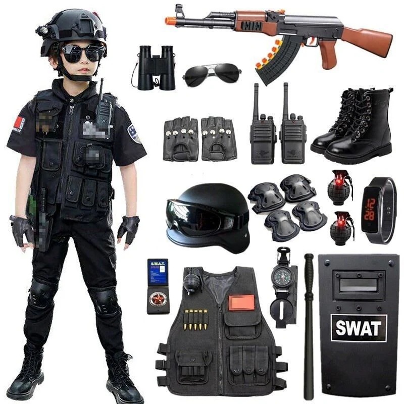 子供用おもちゃの銃セット男の子の模擬屋外 服半袖小型警察おもちゃ装備