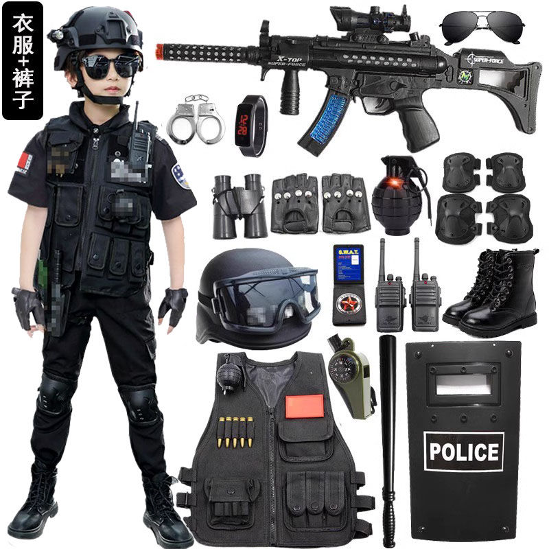 子供用おもちゃの銃セット男の子の模擬屋外 服半袖小型警察おもちゃ装備