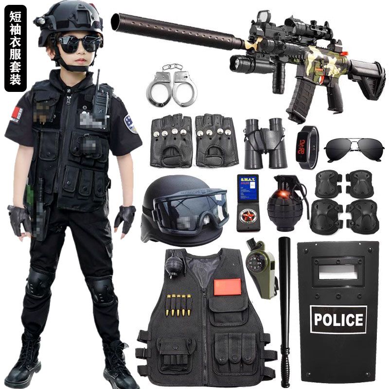 子供用おもちゃの銃セット男の子の模擬屋外 服半袖小型警察おもちゃ装備