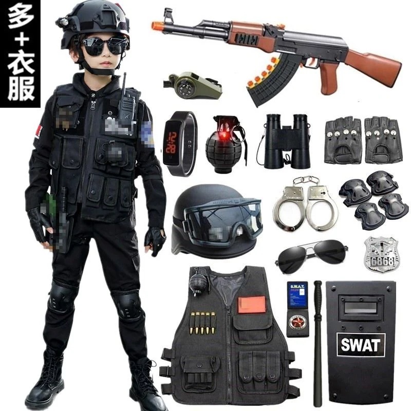 子供用おもちゃの銃セット男の子の模擬屋外 服半袖小型警察おもちゃ装備