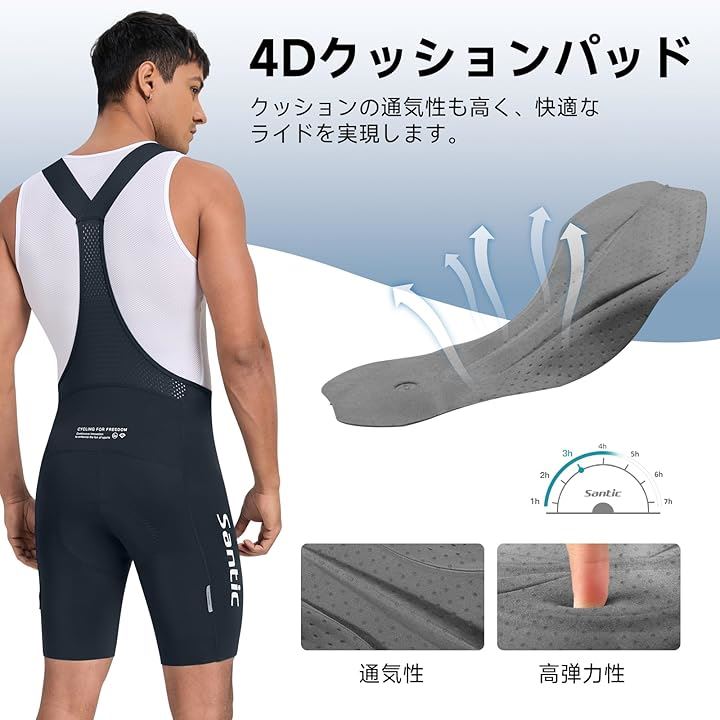 メンズ サイクルパンツ サイクリングビブパンツ ビブショーツ レーサーパンツ 春夏 吸汗 速乾 弾力 パッド付き ポケット ロードバイク 自転車(ネイビー, M)