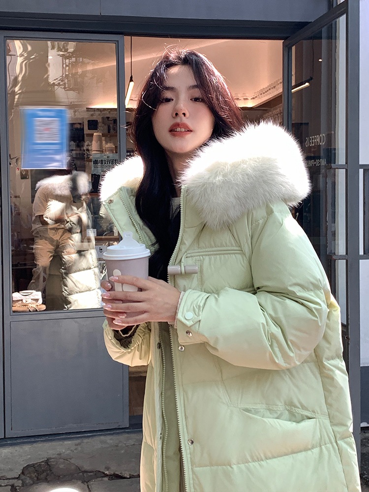 2025新作ダウンジャケットレディースミディアムロングホワイトダックダウン厚みのあるおしゃれなロングスリムジャケット