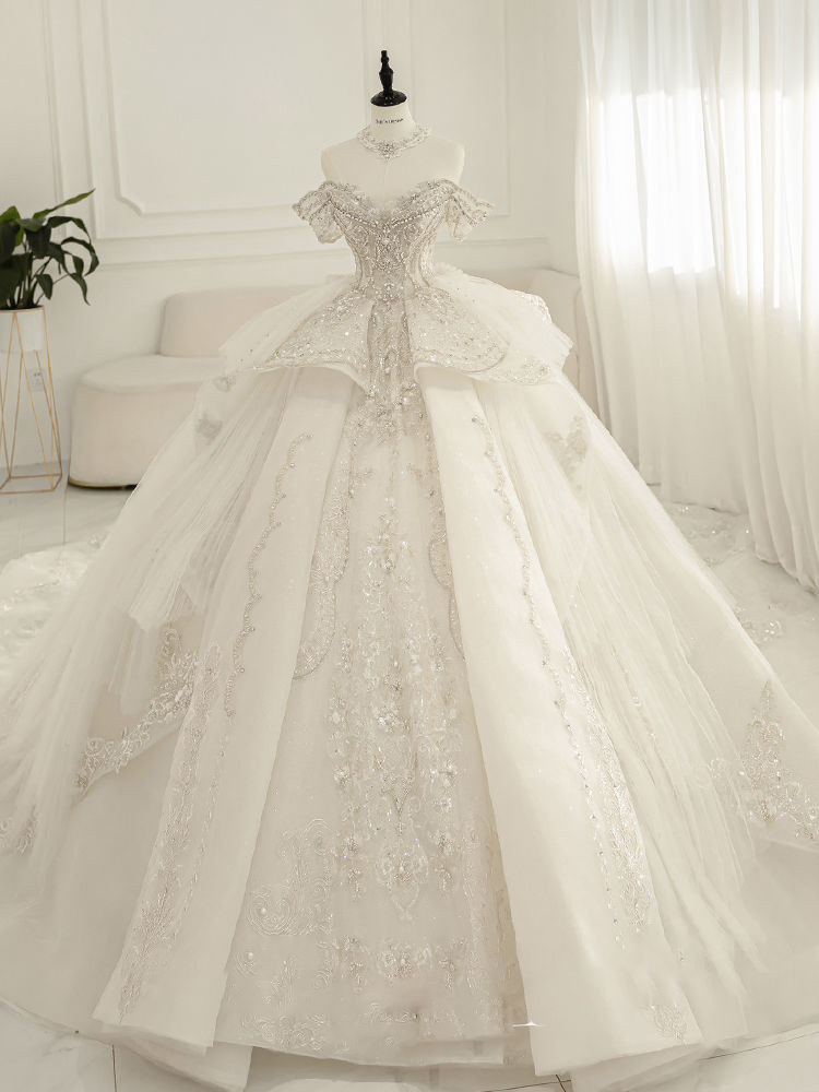 ワンショルダーウェディングドレス2025花嫁重工業ラージテールホワイト主糸 ワンショルダーウェディングドレス2025花嫁重工業ラージテールホワイト主糸