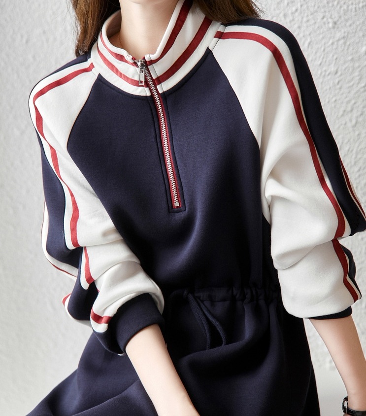 スポーティワンピース ファスナーワンピース ボリューム袖ワンピース ハイウエストワンピース スカート ワンピース トレーナー オールインワン ロングスカート フレアスカート 膝下 ミモレ ミモレ丈