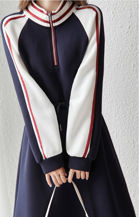 スポーティワンピース ファスナーワンピース ボリューム袖ワンピース ハイウエストワンピース スカート ワンピース トレーナー オールインワン ロングスカート フレアスカート 膝下 ミモレ ミモレ丈